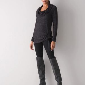 White house black market Cowlneck tie hem sweater size small Black w/ white seem